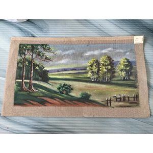 Vintage Needlepoint Country Scene Canvas Only 24” x 13.5”